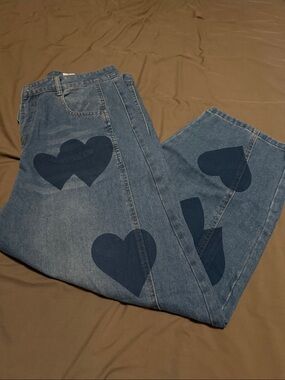 Blue Heart Patch High-Waist Women's barrel Jeans
